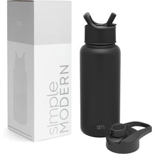 Simple Modern Water Bottle with Straw and Chug Lid Vacuum Insulated Stainless Steel Metal Thermos Bottles | Reusable Leak Proof BPA-Free Flask for Sports Gym | Summit Collection | 32oz, Midnight Black