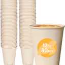 100% Compostable Disposable Coffee Cups [12oz 80 Pack] Paper Cups Made from Bamboo, Eco-Friendly, Biodegradable Premium Party Cups, Natural Unbleached by Earth's Natural Alternative