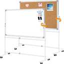 Max-officoo Double-Sided Whiteboard and Corkboard with Rolling Stand 36"x24" Mobile Magnetic Dry Erase Board on Wheels, Adjustable Height & Angle Standing Boards for Office, School, Home