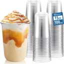 Homestockplus 15 oz Clear PET Plastic Cups 100 Pack - U-Shaped Disposable Open-Top Plastic Cups, Crystal Clear Ice Coffee Cups To Go for Iced Coffee, Smoothies, Bubble Tea & Outdoor Gatherings
