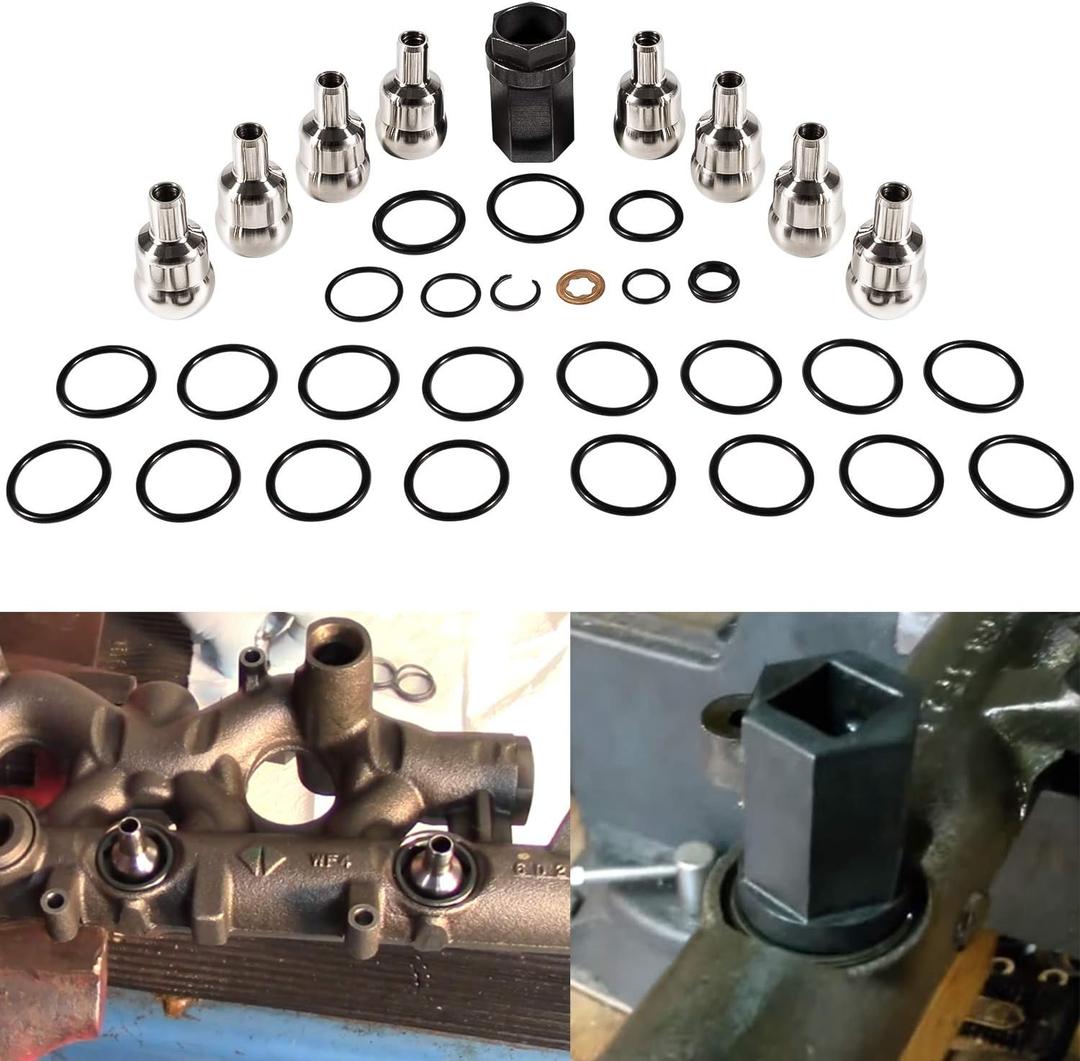 High Pressure Oil Rail Ball Tube O-Rings Repair Kit & Nipple Cup Socket & Injector Seal Kit for Ford 6.0L Diesel 2003-2007