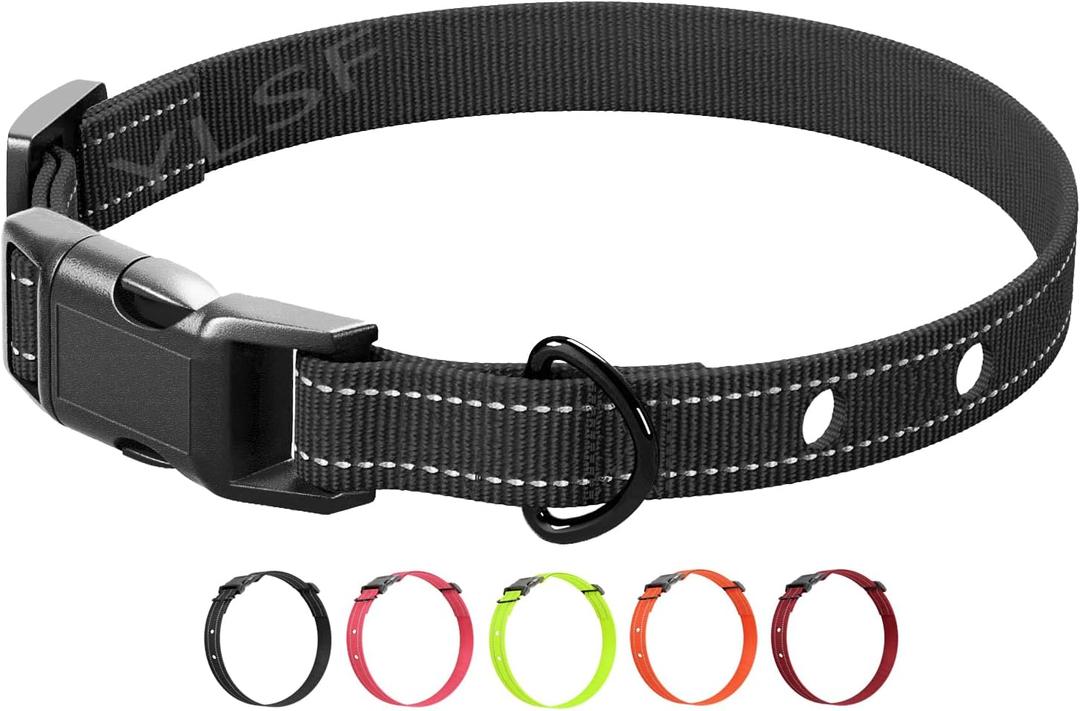 Dog Nylon Collar Strap with 2 Holes for Electronic Fence Training Barking Collar Receivers-3/4 Inch Replacement Strap-Compatible with Nearly All Brands and Models of Electric Collars (Black)