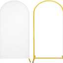 Metal Arch Stand and Cover Set,1 White Spandex Fitted Backdrop with 1 Gold Wedding Arched Stand Frame for Parties Birthday Baby Shower Bridal Banquet Decoration (6.6FT)
