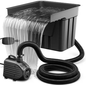 NFESOLAR Pond Waterfall Spillway Kit, Includes Waterfall Box, Filter Media, 1200GPH Water Pump and 10 FT Corrugated Tubing, for Ponds and Streams up to 3,000 Gallons N4332 (Black)