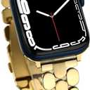 Designer Band for Apple Watch 40mm 41mm 42mm 38mm 44mm 45mm 46mm 49mm for Women, Stainless Steel Dressy Bands Compatible with Apple Watch Series 11,10,Se,9,8,7,6,5,4,3,2,1 for iWatch (14k Light Gold - Regular)