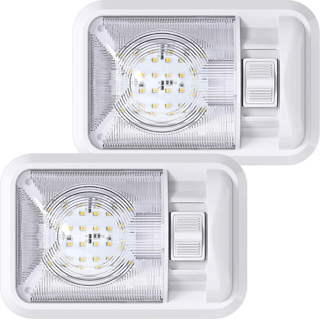 Leisure LED 2 Pack 12V RV Ceiling Dome Light RV Interior Lighting for Trailer Camper with Switch, Single Dome 300LM (Natural White 4000-4500K, 2-Pack)
