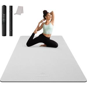 CAMBIVO 72''x48'' Large Yoga Mat, Extra Thick TPE Workout Mat | extra large exercise mat, non-slip TPE cushioning for joint relief, pilates stretching, apartment noise dampening, Gray 6mm