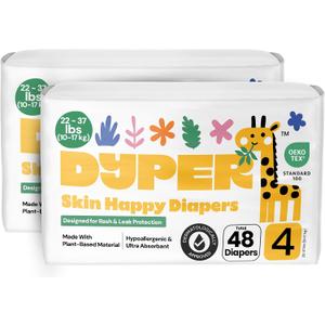 DYPER Pack of 2 Baby Diapers Size 4 (48 Count) 22-37 lbs Plant-Based