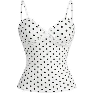 Verdusa Women's Polka Dots Cami Top Bow Lace Y2k Going Out Cute Tops (XL)