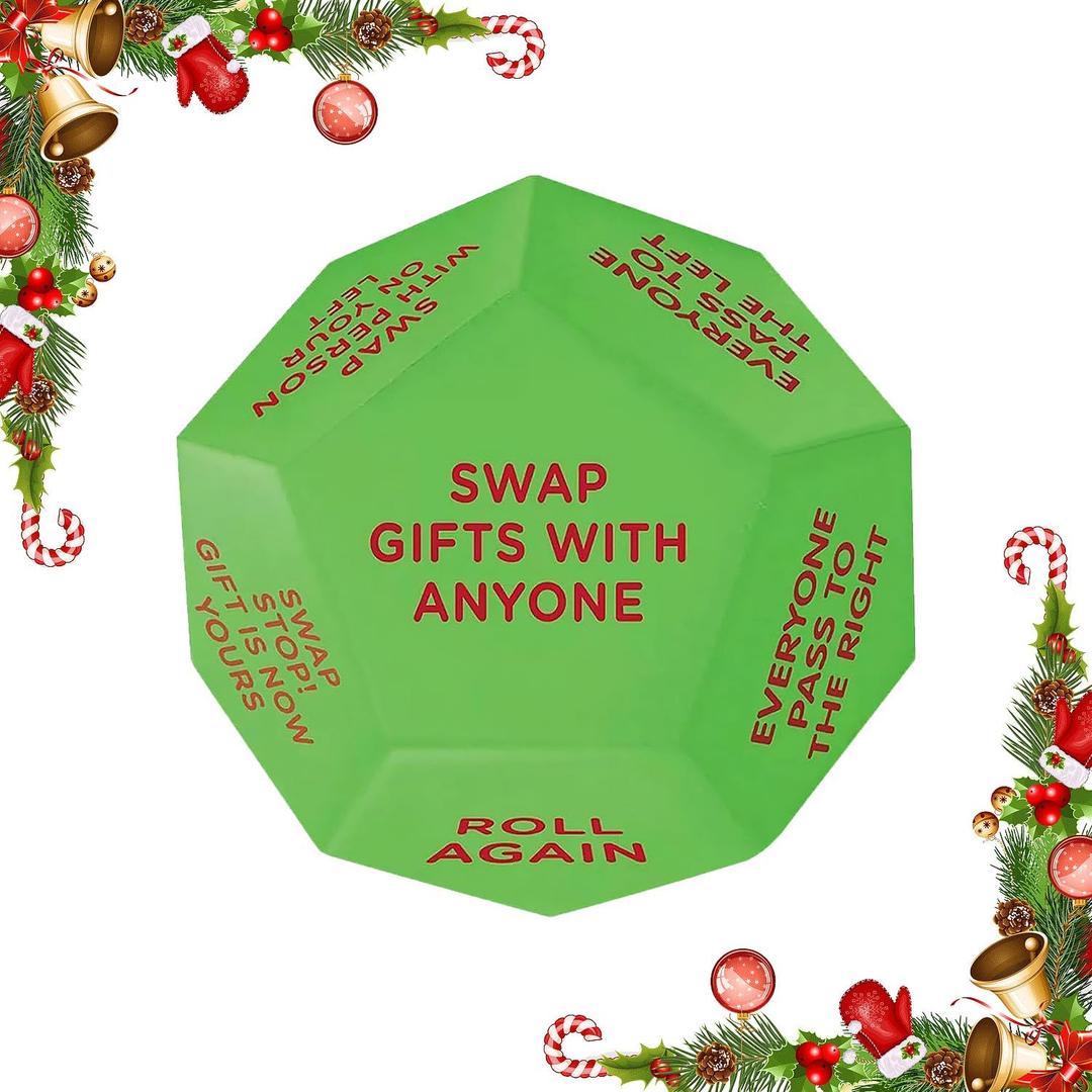 Santa Swap Gift Exchange Dice, 3.1inch Exchange Gifts Christmas Games, Christmas Stocking Stuffers Gift Exchange Dice Games for Friends for Xmas, Birthday, Party, Family Night, Holiday (Light Green)