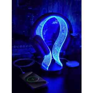 Light Up Headphone Stand with 16 Color Lights, PCB Pattern Acrylic Headset Stand with 1 USB and 1 Type-C Charging Ports, Gifts for Gamers Men and Music Lovers
