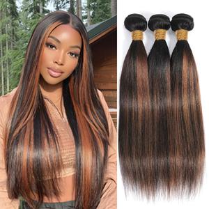 BilltiiWW P1B30 Highlight Straight Hair Bundles #1B Mixed with #30 Two Tone Brazilian Wavy Weave Soft and Silky for Women 12 14 16 Inch