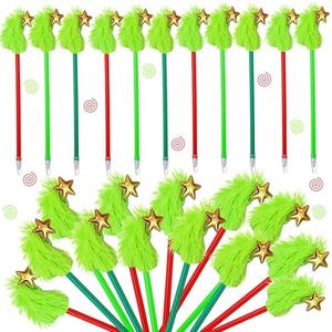 Maitys 24 Pcs Christmas Green Ballpoint Pens Bulk Green Party Favors Crooked Top Christmas Tree Pens Classroom Prizes Holiday Stationery Xmas Decorations for Students Office School Supplies