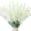Thiccywoov 50 Pcs Delphinium Artificial Flower 35.4'' Long Larkspur Stem Silk Fake Faux Flowers Bulk for Tall Vase Floral Arrangements Home Centerpiece Table Wedding Decor (White)