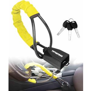 Tevlaphee Steering Wheel Lock Seat Belt Lock Universal Anti Theft Car Device Car Lock Car Theft Prevention with 3 Keys for Car Security Fit Most Vehicles Truck SUV Van(Yellow)