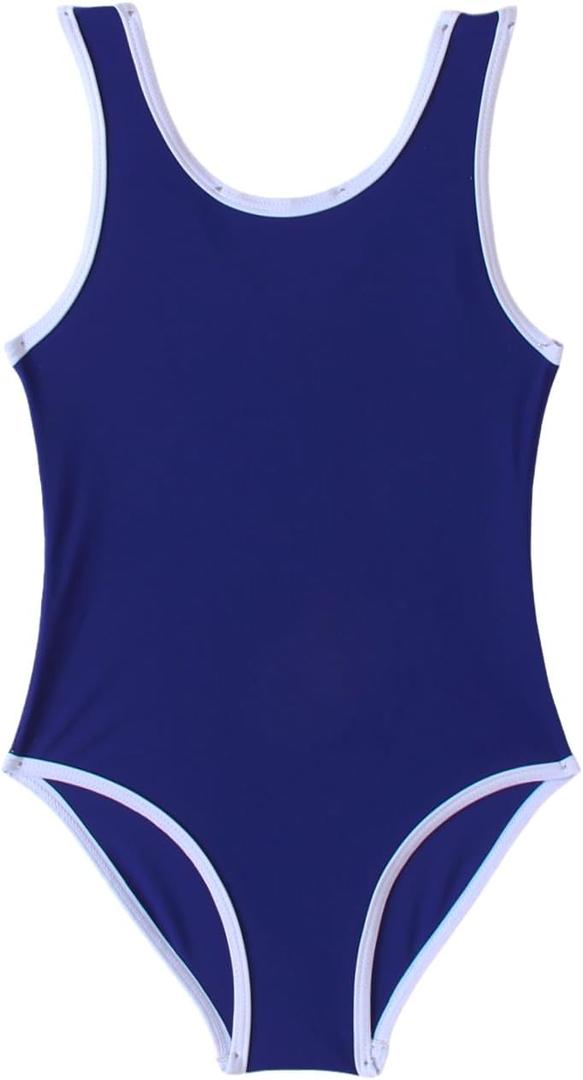 TINAZG QWIE Girls One Piece Swimsuits, Toddler Girls Swimweargirls Bathing Suits, Cute Summer Beach Pool Outfit 3-12 Years (US, Age, 8 Years, Blue)