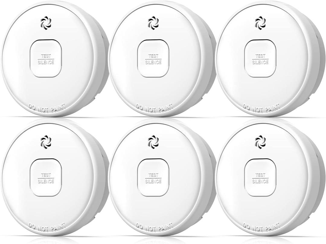 Smoke Detector Battery Operated, 10-Year Smoke Alarm with Photoelectric Sensor, Fire Alarms Smoke Detectors with Test Button and Low Battery Warning, Fire Safety for Home,6 Pack