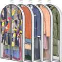 50" Garment Bags, Clear Plastic Clothes Covers with 4" Gussetes for Hanging Clothes Closet Storage, Breathable Protector for Long Coat, Jacket, Sweater, Shirts, Suits, Dress, 5 Packs White (50"x5pack)