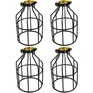 4-Pieces Industrial Vintage Style Metal Lamp Guard Cage for Pendant String Lights and Vintage Lamp Holders Black (4)