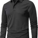 Men's Polo Shirts Long Sleeve Quick Dry Performance Shirt Military Tactical Army Combat Polo Shirts, Grey, Size 3XL