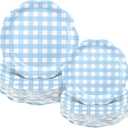 Maxdot 100 Pack Christmas Paper Plates 9" & 7" Snowman Winter Gingham Disposable Dessert Plates for Holiday Xmas Party Supplies(Scalloped, Light Blue)