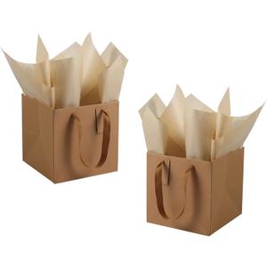 IN-JOOYAA 10 Pcs Small Gift Bags with Tissue Paper Square Gift Bags 6x6x6 Inches with Handles for Gift Giving (Brown)