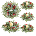 4Pcs Flocked Christmas Candle Rings Mini Christmas Wreaths, 10"x3.5" Perfect PE Small Christmas Wreath Snowy Pinecone&Red Berry Cedar Eucalyptus Cypress Wreath Candle Holders Table Centerpiece Decor