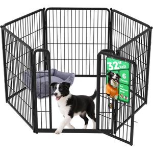 FXW Homeplus Unleashed Indoor Dog Playpen - Stress-Free and Safe Play, Heavy Duty 32 Inch 6 Panels Dog Pen for Small and Medium Dogs, BlackPatented