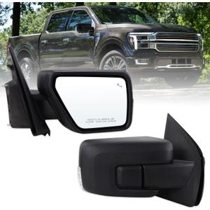 Right Passenger Side Mirror Fits 2021-2026 Ford F150 With Manual Folding Power Glass Heated Blind Spot Turn Signal Puddle Light Temperature Sensors Matte Black Replace#ML3Z17682SA(13Pins)