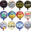 12PCS Happy Birthday Balloons,18 inch Party Balloons,Aluminum Foil Round Inflatable 12 Patterns Balloons for Birthday Parties Baby Shower Decorations Balloon