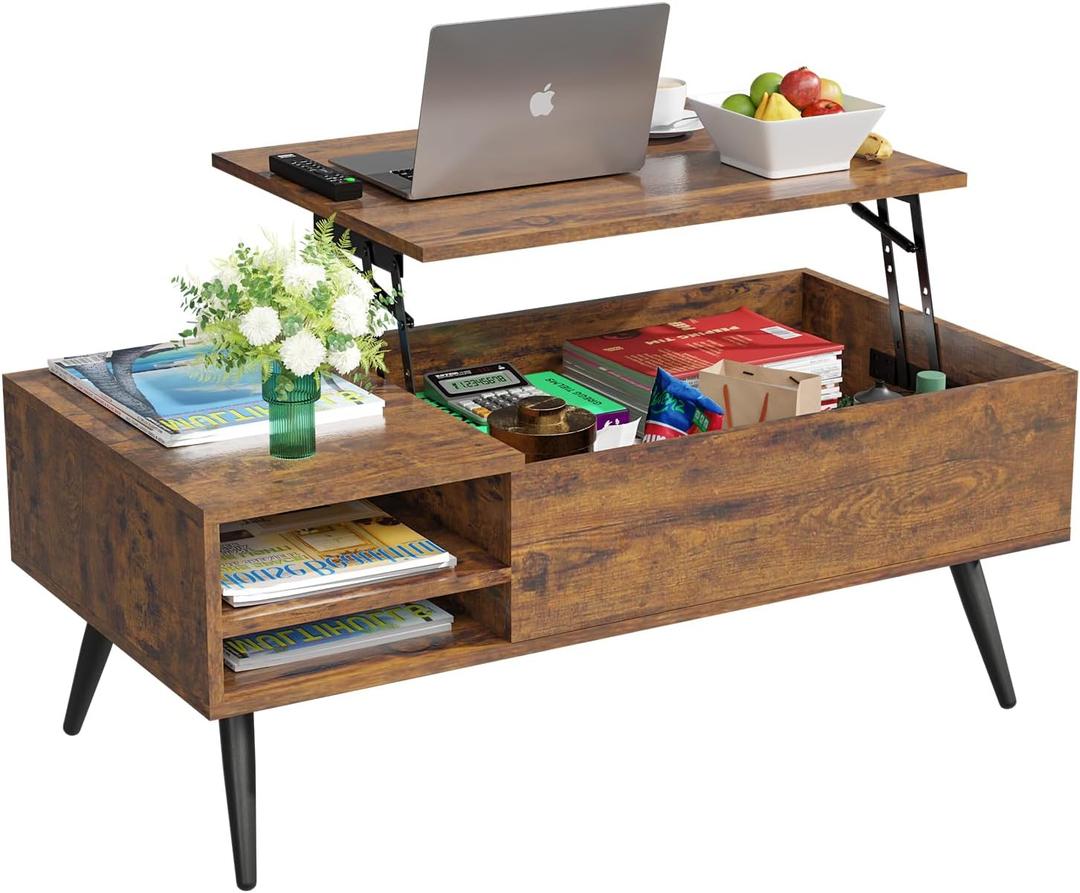 PayLessHere Lift Top Coffee Table with Adjustable Storage and Hidden Compartment Small Wood Coffee Table Center Table for Home Living Room Office Apartment Reception Room,Brown