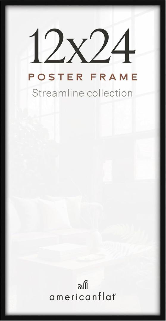 Americanflat 12x24 Picture Frame with Polished Plexiglass - Streamline Collection - Thin Border Picture Frame for Wall Display - Hanging Hardware Included - Black