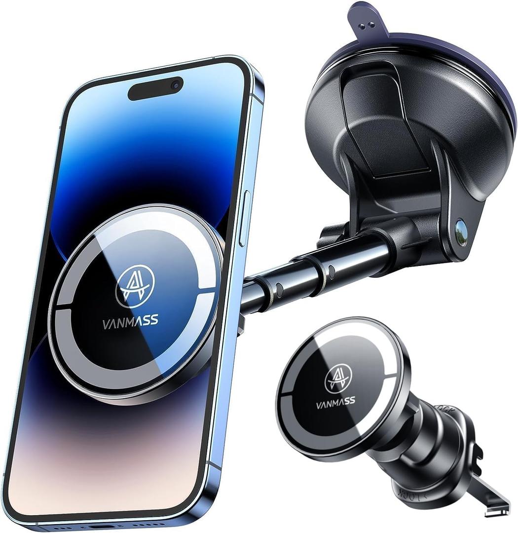 VANMASS Ultra Magnetic Car Phone Holder [2025 Upgraded Strongest Magnet] for MagSafe Car Mount Suction Cell Stand for Dashboard Windshield Vent,Mobile Accessories for iPhone 16 15 14 13 12 11 Android (Black)