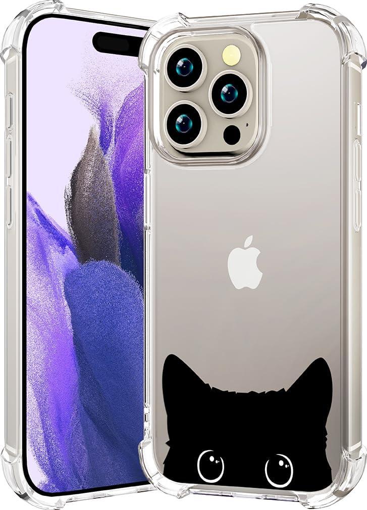Compatible with iPhone 16 Pro Max Case Clear Cute for Women - Rugged Phone Cases Funda Protector Cover Skin (Black Cat Ears Animal)