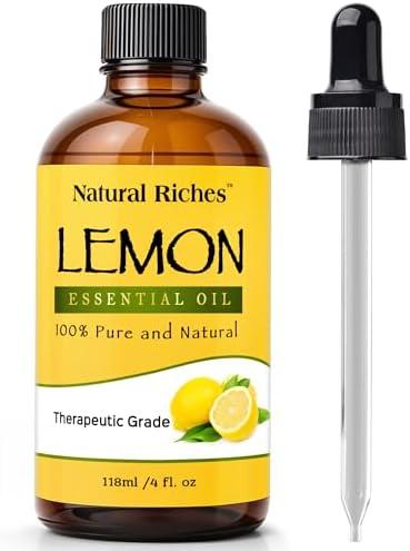 Natural Riches Lemon Essential Oil, Therapeutic Grade, 100% Pure and Natural - Premium Therapeutic Grade with Glass Dropper, 4 Ounces