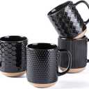 GBHOME Large Coffee Mugs Set of 4, 16oz Handmade Stoneware Coffee Mugs Set with Large Handle for Cappuccino/Latte/Tea/Hot Cocoa, Dishwasher & Microwave Safe, Black