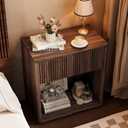 Modern Fluted Nightstand Set of 2 for Bedroom, Mid Century Bedside Table with Drawer & Open Shelf, Wood End Table, Farmhouse Night Stand for Home, Hallway, Office, Walnut, 19.7"*11.8"*23.6"(H）