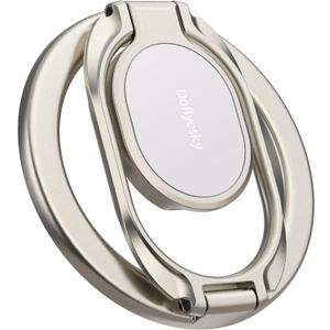 Magnetic Phone Ring Holder, Double Adjustable Gym Finger Ring Grip and Stand, Removable Phone Grip, for iPhone, iPad and Smartphones, Compatible with Magnetic Car Mount (Natural Titanium)