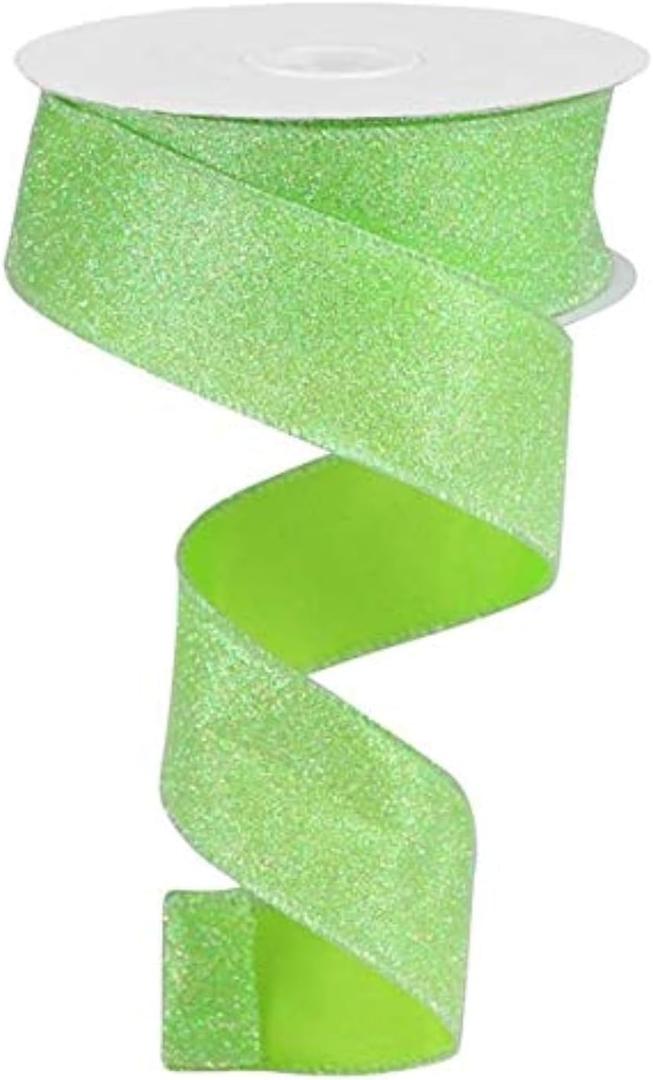 Iridescent Glitter Wired Edge Ribbon, 1.5 Inch x 10 Yards (Lime Green)