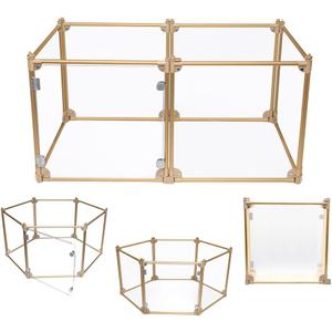 Front Row Foldable Dog Playpen  Durable and Portable Puppy Playpen for Exercise, Rest & Play  Clear Fence Panels with Aluminum Rods and Crate for Dogs and Other Small Pets (Gold, 6-Panel)