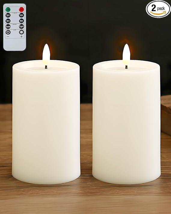 3"x4" Outdoor Waterproof Flameless Candles with Remote and Timers, LED Candles, Battery Operated Candles, Electric Fake Pillar Candles for Patio, Porch, and Lanterns Decor (Ivory, Plastic)