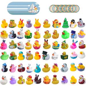 72 Set 24 Pcs Cruise Ducks for Hiding with Tags Random Assortment Rubber Ducks for Cruise Ship with 24 Pcs Cruising Duck Tags Carnival and 24 Pcs Rubber Bands for Swimming Bath Birthday Gifts