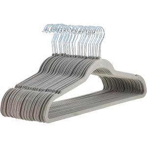 Amazon Basics Slim Velvet Non-Slip Space Saving Suit Clothes Hangers, Sturdy Metal, Gray/Silver, 30-Pack