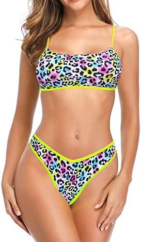 SHEKINI Women's Square Neck Bandeau Bikini Set Low Waisted Two Piece Swimsuit, S