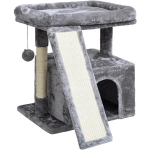 Small Cat Tree for Indoor CatsCat Tower with Scratching Post and BoardCat House with Perch for Kitten, Stable Condo and Stand (Light Grey)