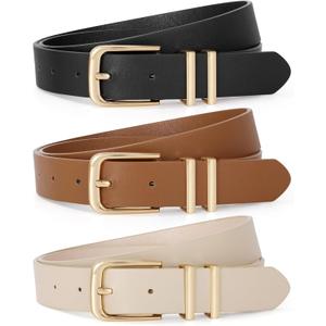 TRIWORKS 2 Pack Women Belts For Jeans Pants Dresses Ladies Leather Waist Belts (A-Gold-Black+Brown)