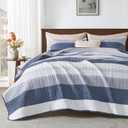 Andency Queen Quilt Bedding Set Mineral Blue, 3 Pieces Patchwork Summer Striped Ultra Soft Lightweight Bedspreads, Coverlets Set with 2 Pillow Shams for All Seasons (90"x96")