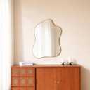 Irregular Wall Mirror Brass Wave Shaped Metal Framed Wall Mirror for Bathroom Bedroom Entryway Living Room Wall Decor 34" L x 25.5" W 2302G
