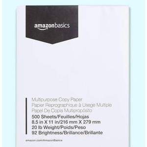 Amazon Basics Multipurpose Copy Printer Paper, 8.5 x 11 Inches, 20 lb, 1 Ream, (500 Sheets), 92 Bright, White