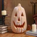 13.4 Inch Faux Terracotta Pumpkin Decoration Large Plastic Jack O' Lantern Reusable Carved Pumpkin Lantern for Thanksgiving Halloween Fall Indoor Outdoor Decor Party Centerpiece